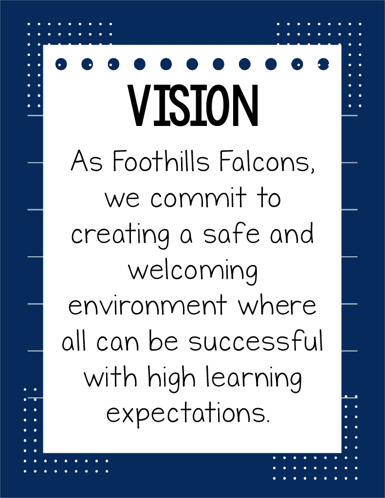 As Foothills Falcons, we commit to creating a safe and welcoming environment where all can be successful with high learning expectations.