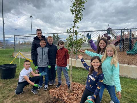 Students with tree they planted