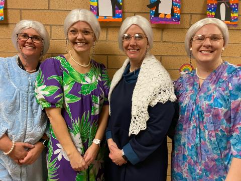 First Grade Teachers dressed up as 100 years old.