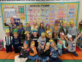 Students wearing 100th Day Crowns